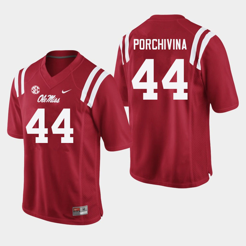 John Porchivina Ole Miss Rebels NCAA Men's Red #44 Stitched Limited College Football Jersey LLV1058TP